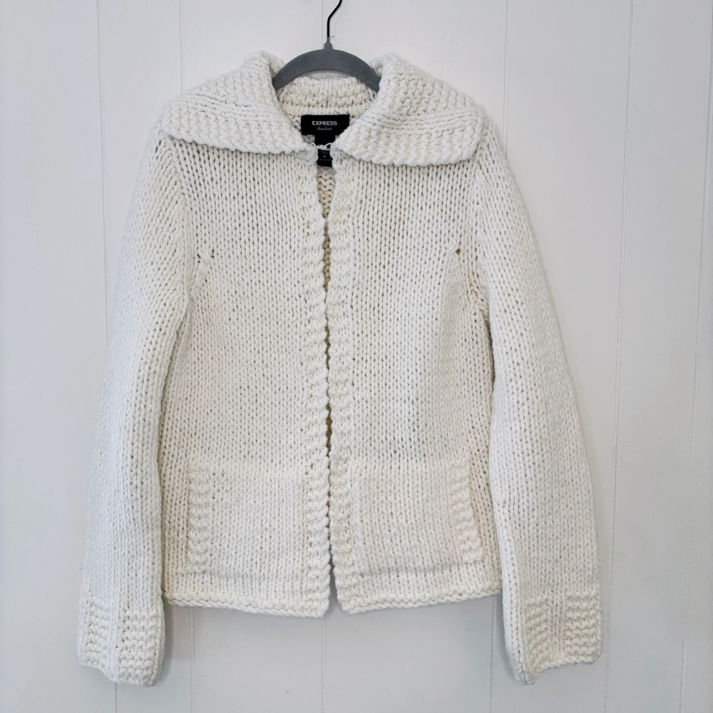 Express Handknit Cream Chunky Wool Blend Sweater M